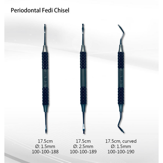 Periodontal Fedi Chisel gebogen, 1.5mm, 17.5cm