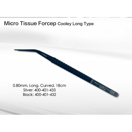 Micro Tissue Forcep Cooley Long DLC Black Coating, Gebogen, 0.8mm, 18.0cm